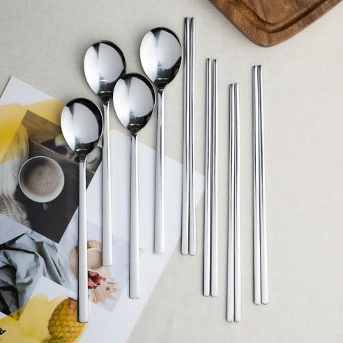 RAONNURI Simple 4 Pair Stainless Steel Chopsticks Spoon Set