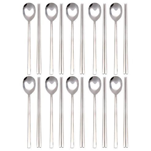 RAONNURI Simple 10 Pair Stainless Steel Chopsticks Spoon Set