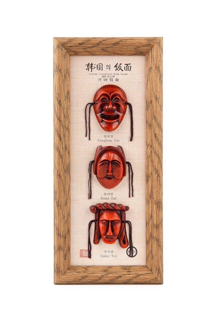 [DAMEUN KOREA] Korean Traditional Souvenir Hahoetal Masks(Traditional Korean Masks) Picture Frames 3P Set