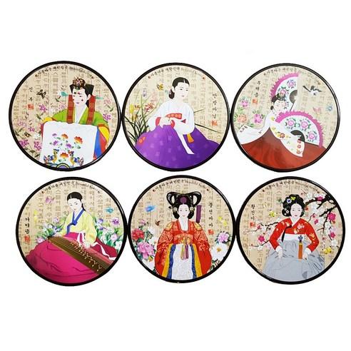 [Lavec] Korean Traditional Characters Coaster 6P Set, Hunminjeongeum Woman Painting