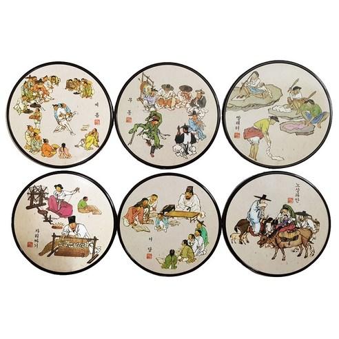 [Lavec] Korean Traditional Characters Coaster 6P Set, Kim Hong-do Artist Painting